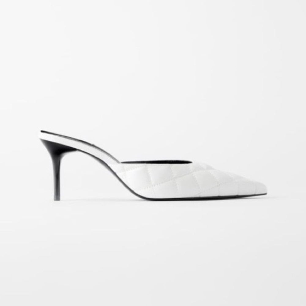 NWT Zara White Quilted Mules